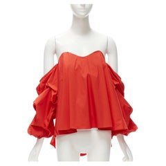 CAROLINE CONSTAS red strapless puff sleeves flared sweetheart corset top M