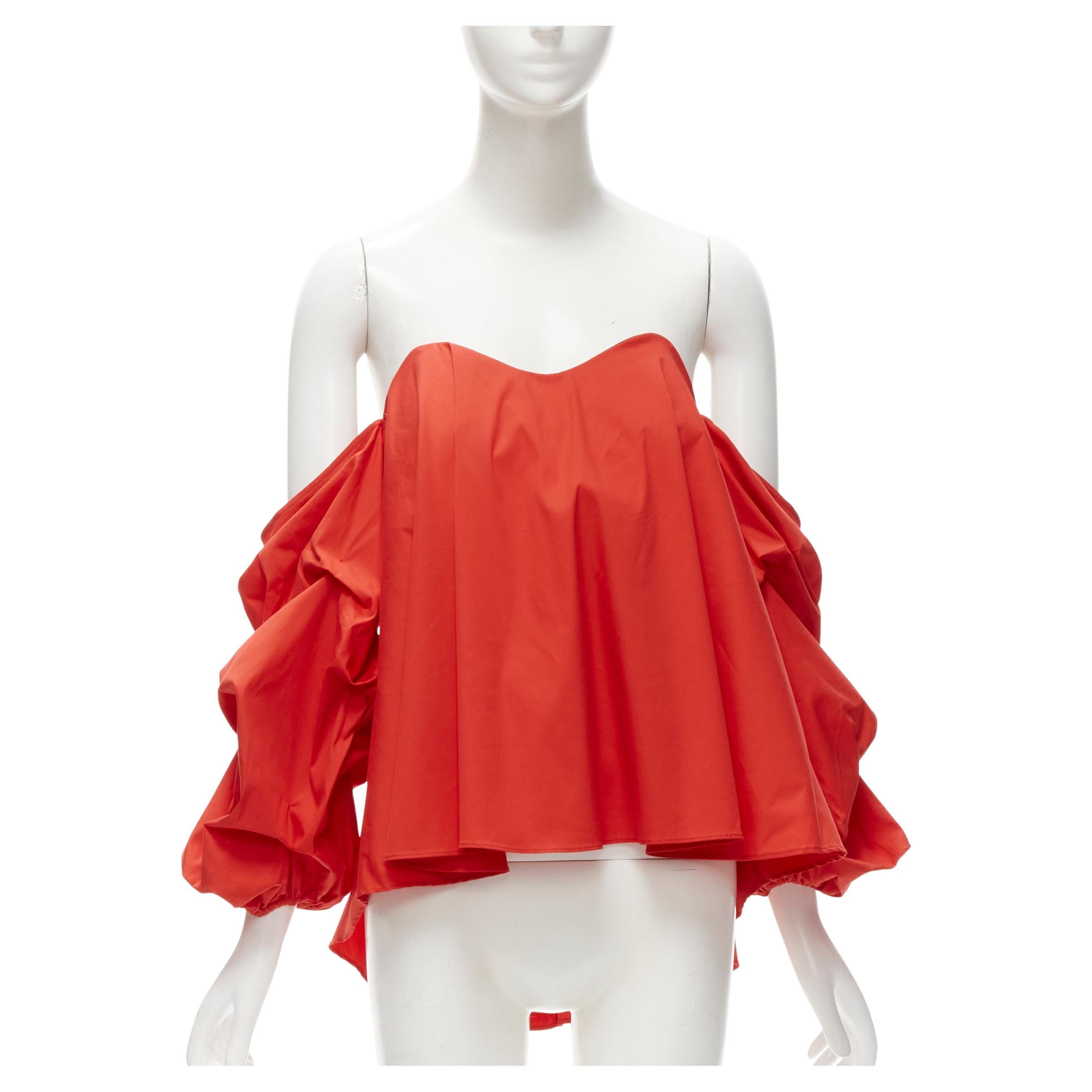 CAROLINE CONSTAS top corsé corazón acampanado rojo sin tirantes y mangas abullonadas M