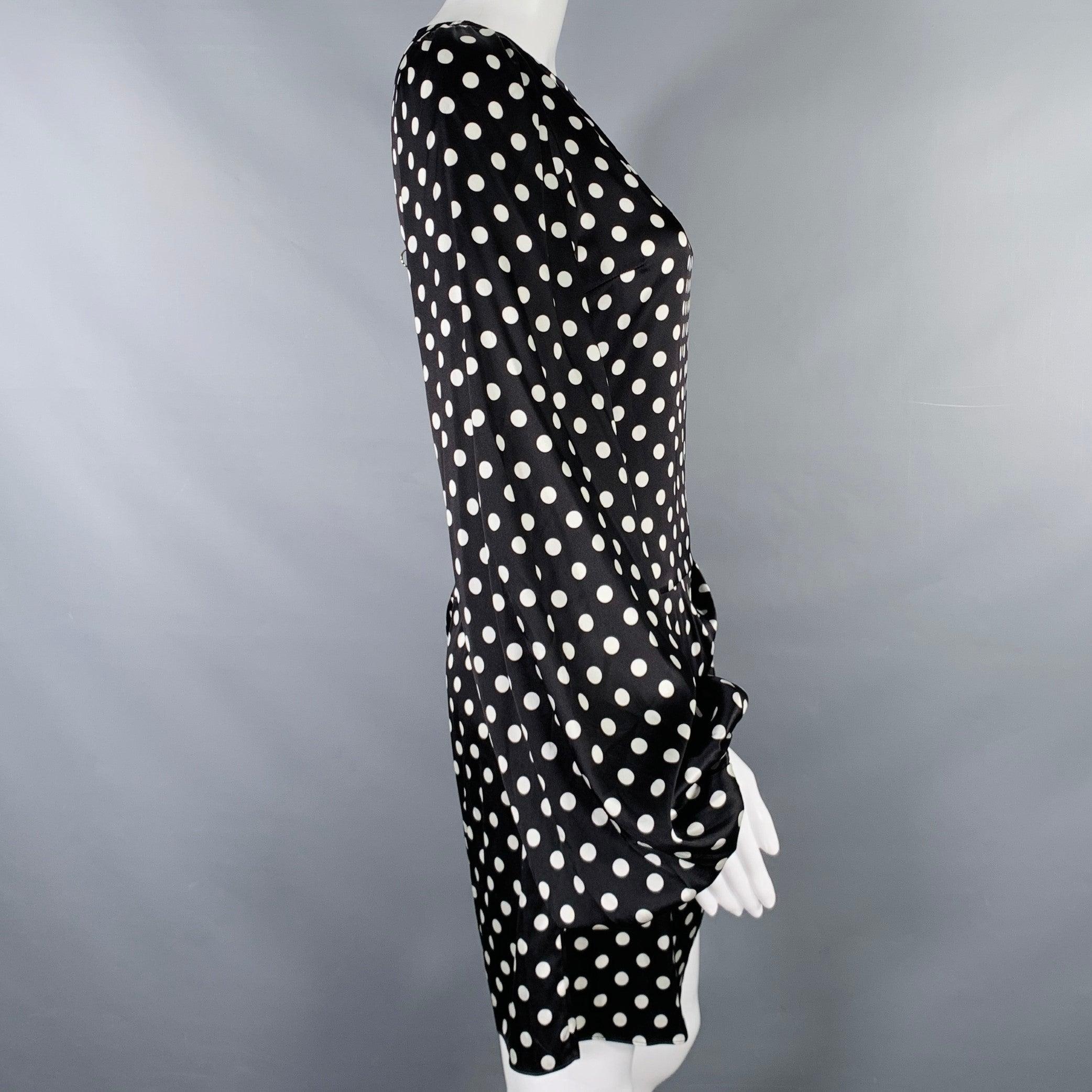 CAROLINE CONSTAS Talla S Negro Blanco Mezcla de Seda Vestido de Manga Acampanada de Lunares en venta 1