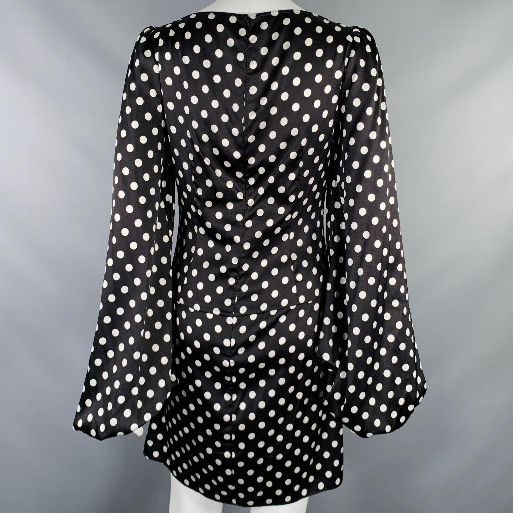 CAROLINE CONSTAS Talla S Negro Blanco Mezcla de Seda Vestido de Manga Acampanada de Lunares en venta 2