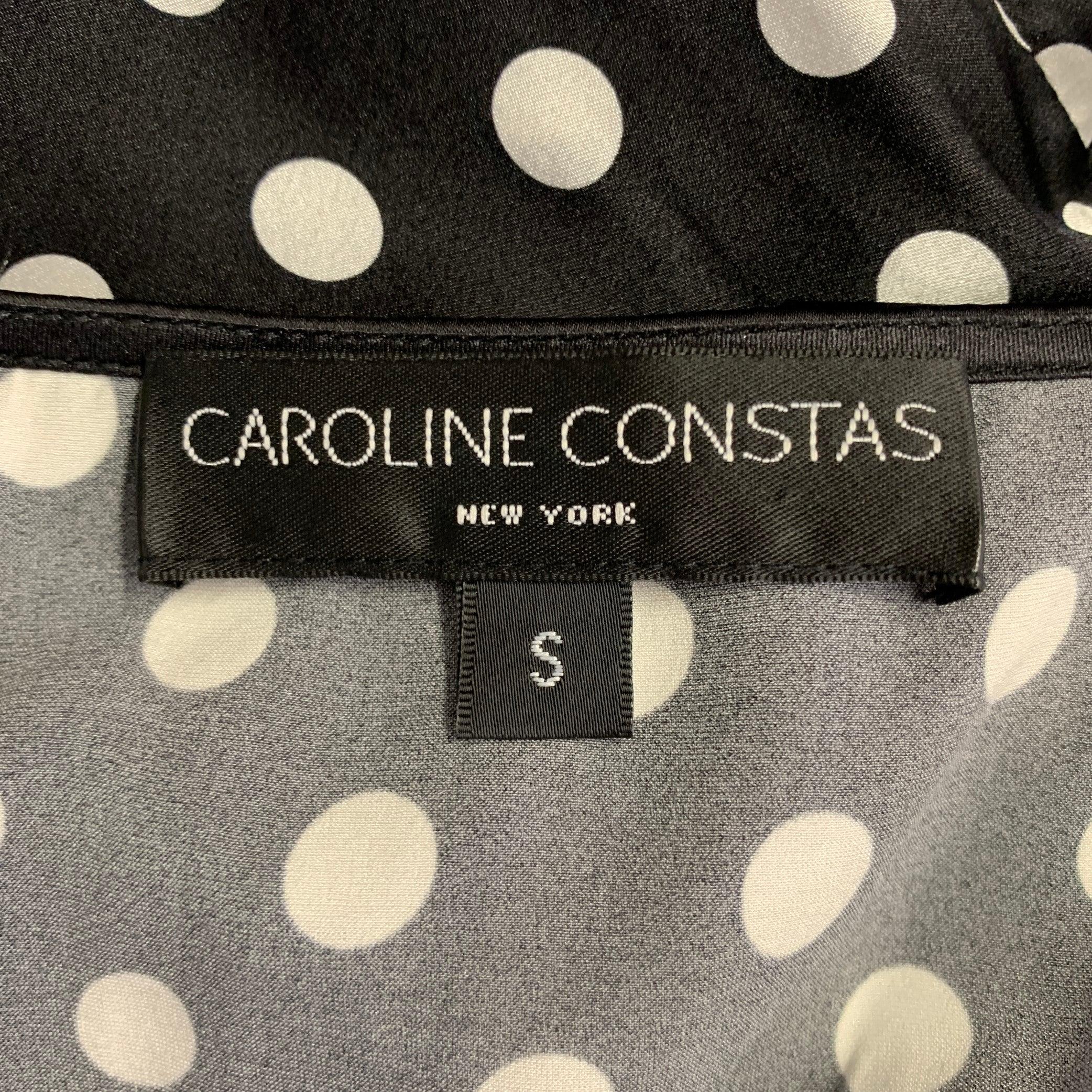 CAROLINE CONSTAS Talla S Negro Blanco Mezcla de Seda Vestido de Manga Acampanada de Lunares en venta 3