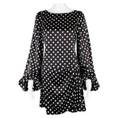 CAROLINE CONSTAS Größe S Schwarz Weißes Kleid aus Seidenmischung mit gepunkteten Glockenärmeln und Glockenärmeln