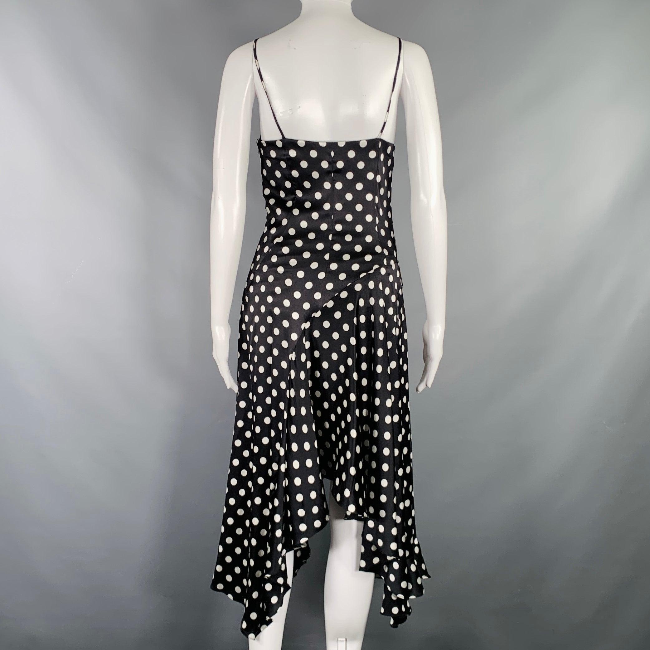 CAROLINE CONSTAS Talla XS Negro Blanco Mezcla de Seda Vestido de Lunares en venta 1