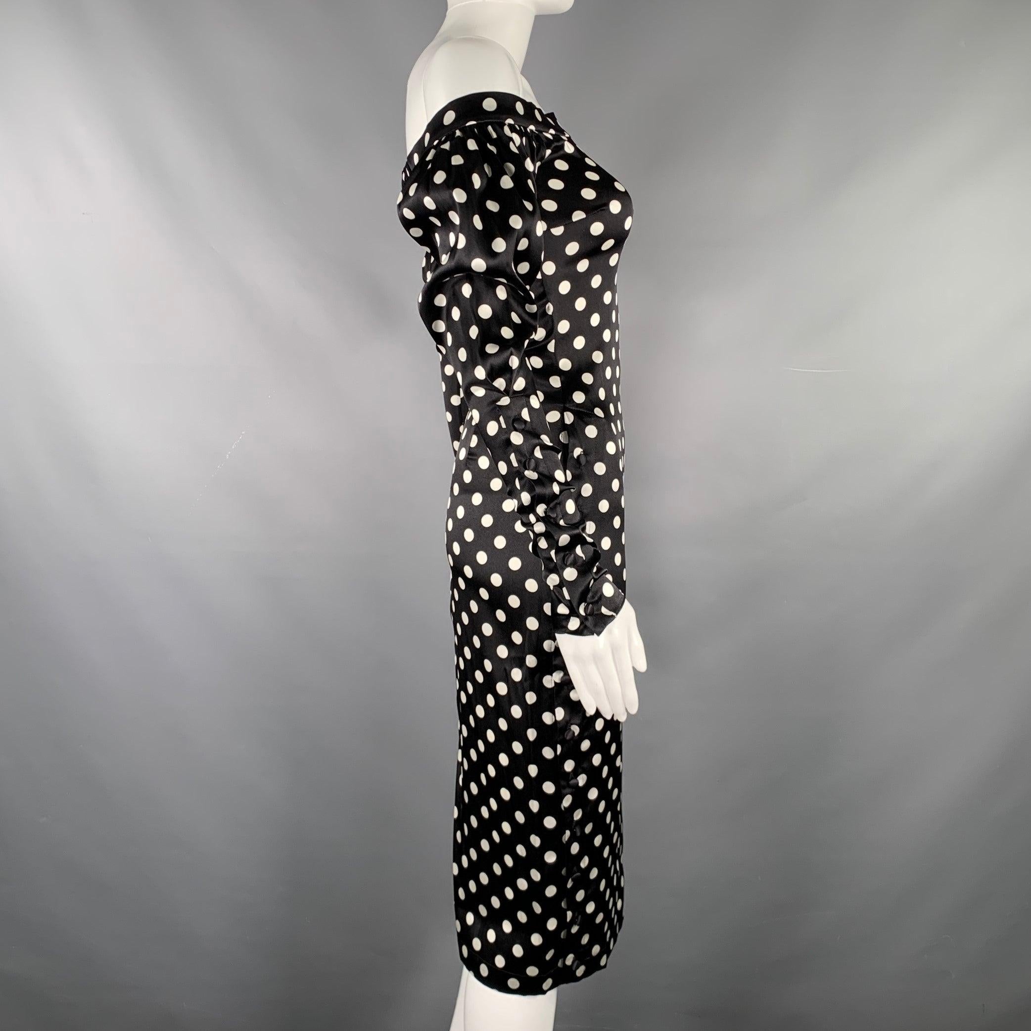 De las mujeres CAROLINE CONSTAS Talla XS Negro Blanco Mezcla de Seda Vestido de Manga Larga de Lunares en venta