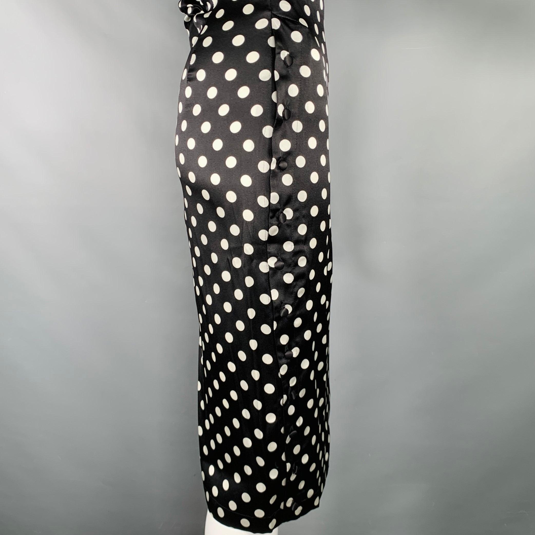 CAROLINE CONSTAS Talla XS Negro Blanco Mezcla de Seda Vestido de Manga Larga de Lunares en venta 1
