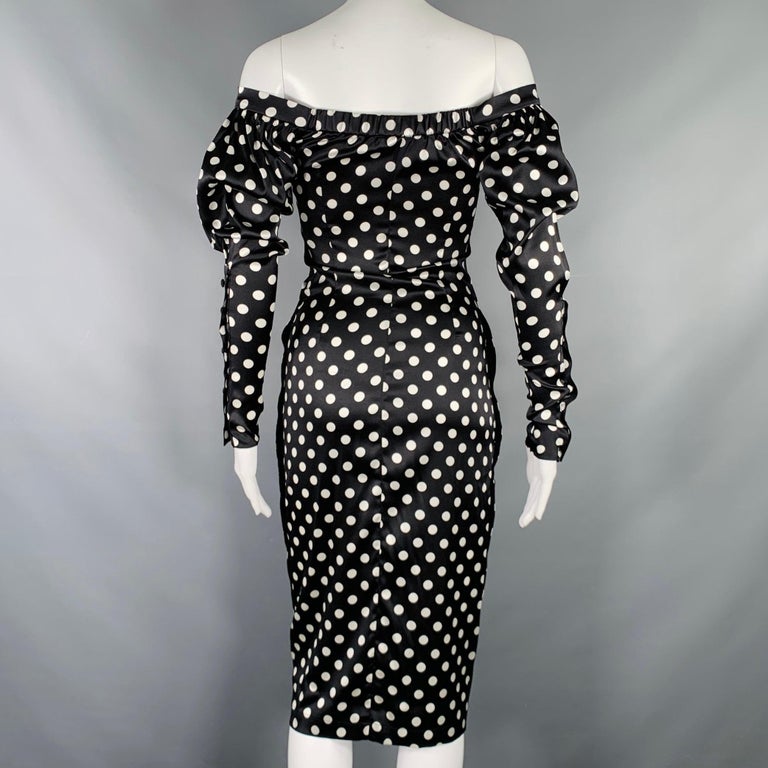 CAROLINE CONSTAS Size XS Black White Silk Blend Polka Dot Long Sleeve Dress  For Sale at 1stDibs