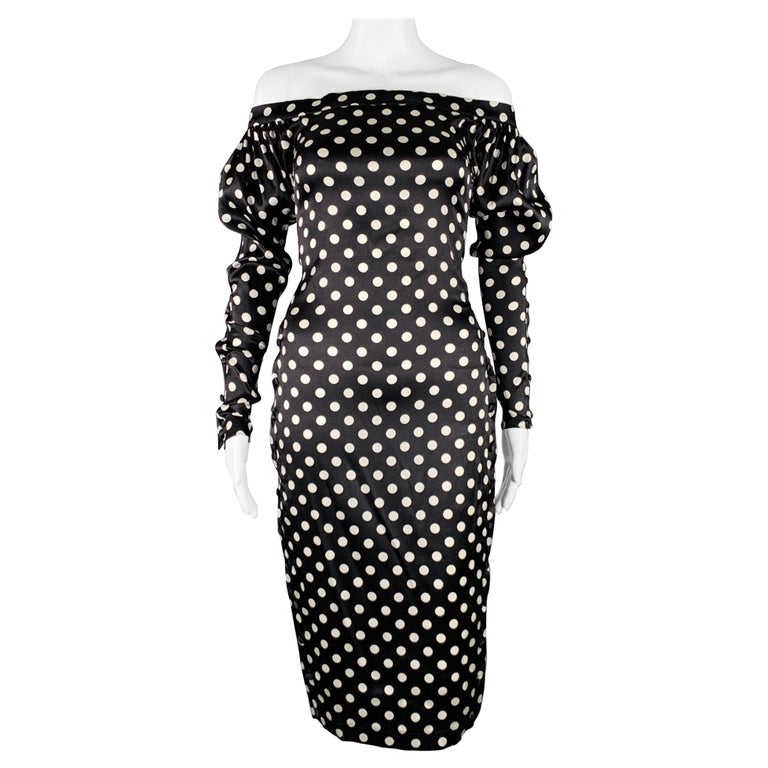 Caroline Constas Size Xs Black White Silk Blend Polka Dot Long Sleeve Dress