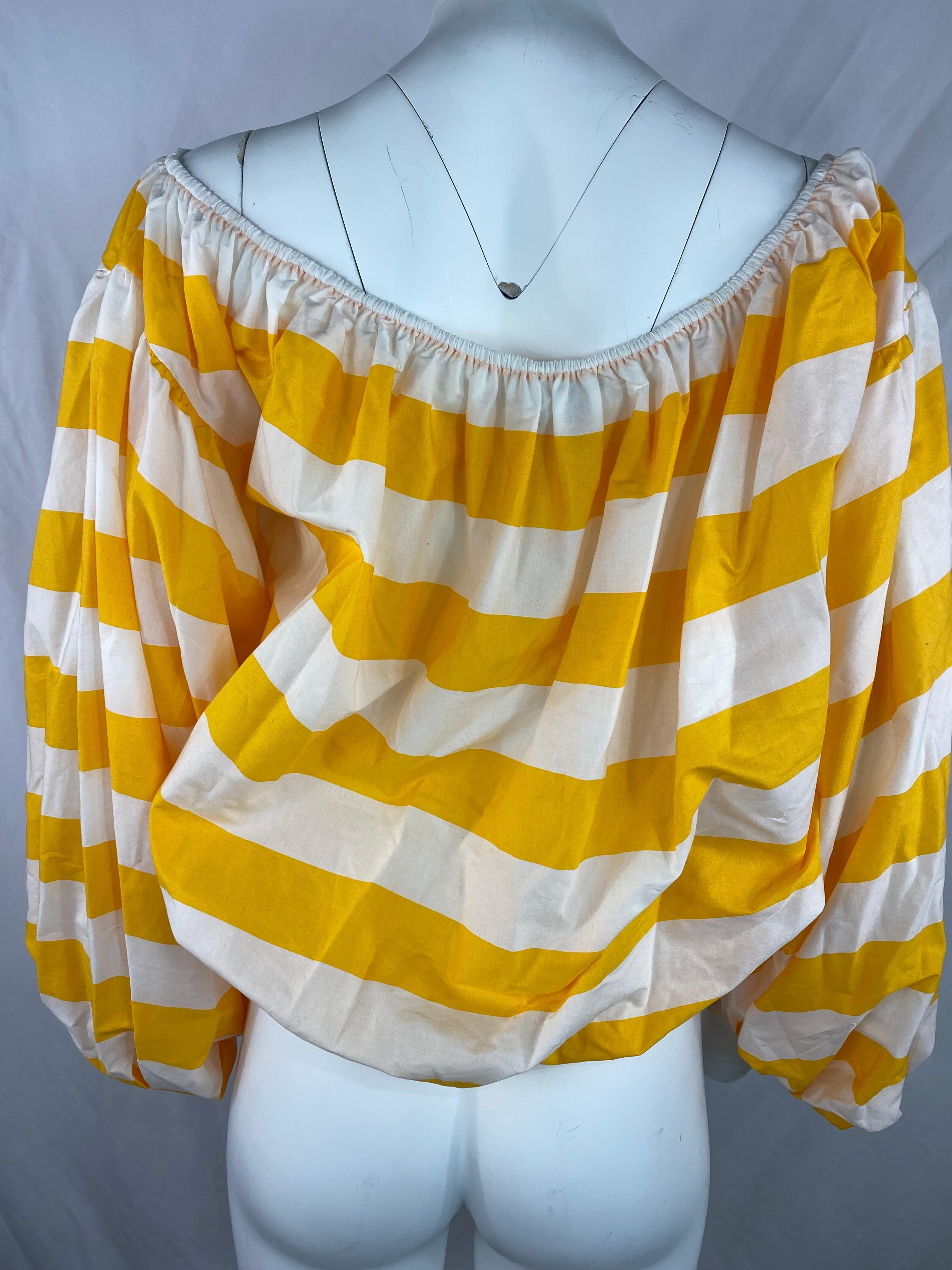 Women's Caroline Constas White and Yellow Andros Blouse Top, Size M