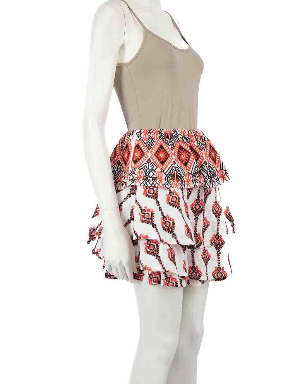 CONDITION is Very good. Hardly any visible wear to skirt is evident on this used Caroline Constas designer resale item.
 
 
 
 Details
 
 
 White
 
 Cotton
 
 Skirt
 
 Red embroidered pattern
 
 Knee length
 
 Tiered
 
 Elasticated waistband
 
 
 

