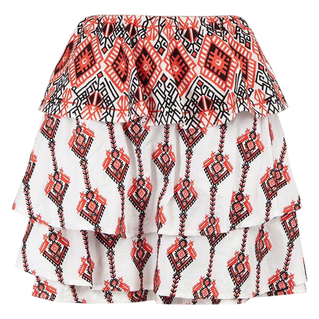 Caroline Constas White Embroidered Tiered Skirt Size XS