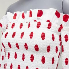 CAROLINE CONSTAS white red polka dot cotton ruffle ruched top XS