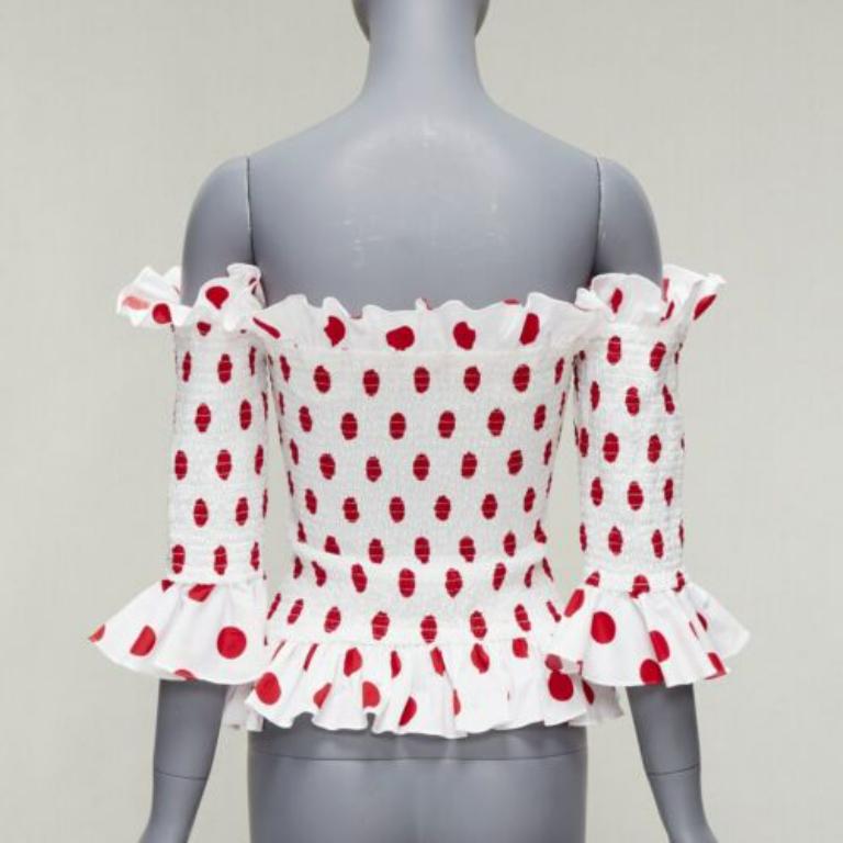 Women's CAROLINE CONSTAS white red polka dot cotton ruffle ruched top XS For Sale