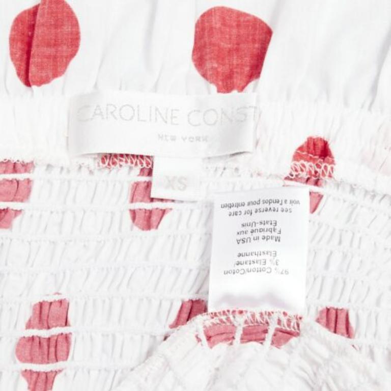 CAROLINE CONSTAS white red polka dot cotton ruffle ruched top XS For Sale 3