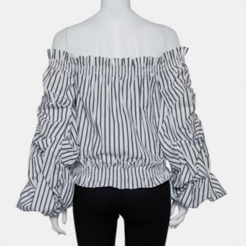 Caroline Constas White Striped Cotton Off Shoulder Ruffled Crop Top XS For Sale 4