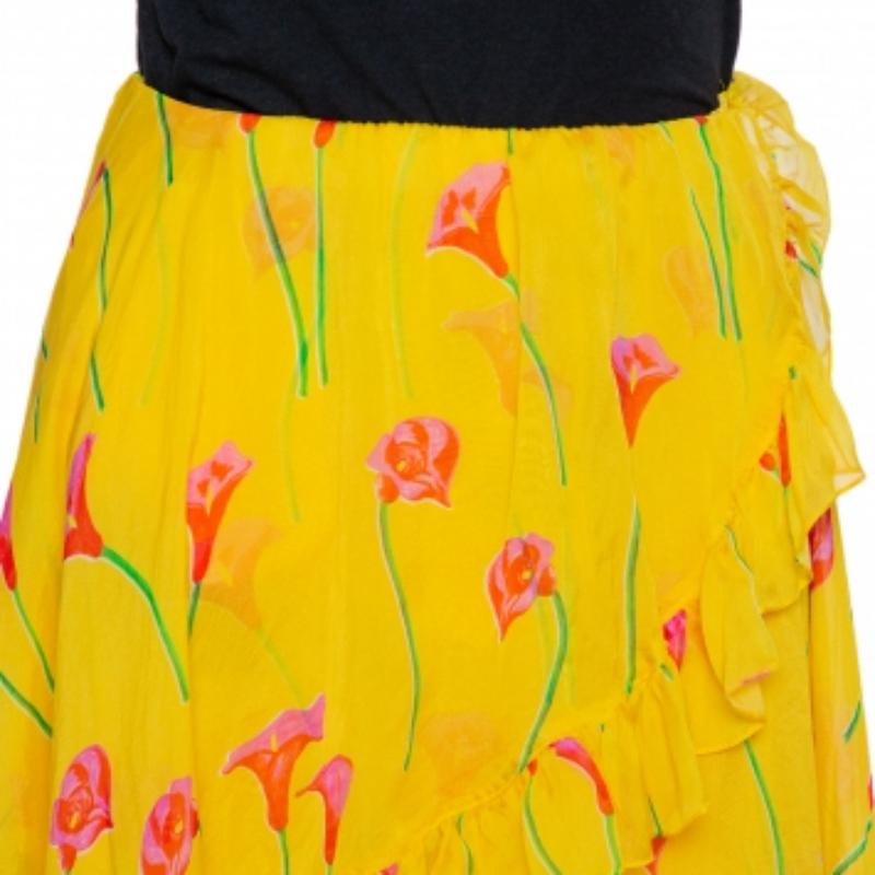 Caroline Constas Yellow Printed Silk Ruffled Asymmetric Hem Adelle Midi Skirt M For Sale 6