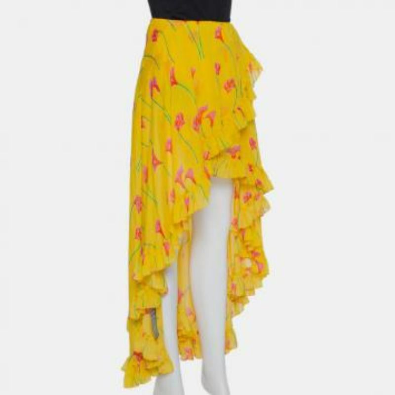 Caroline Constas Yellow Printed Silk Ruffled Asymmetric Hem Adelle Midi Skirt M For Sale 2