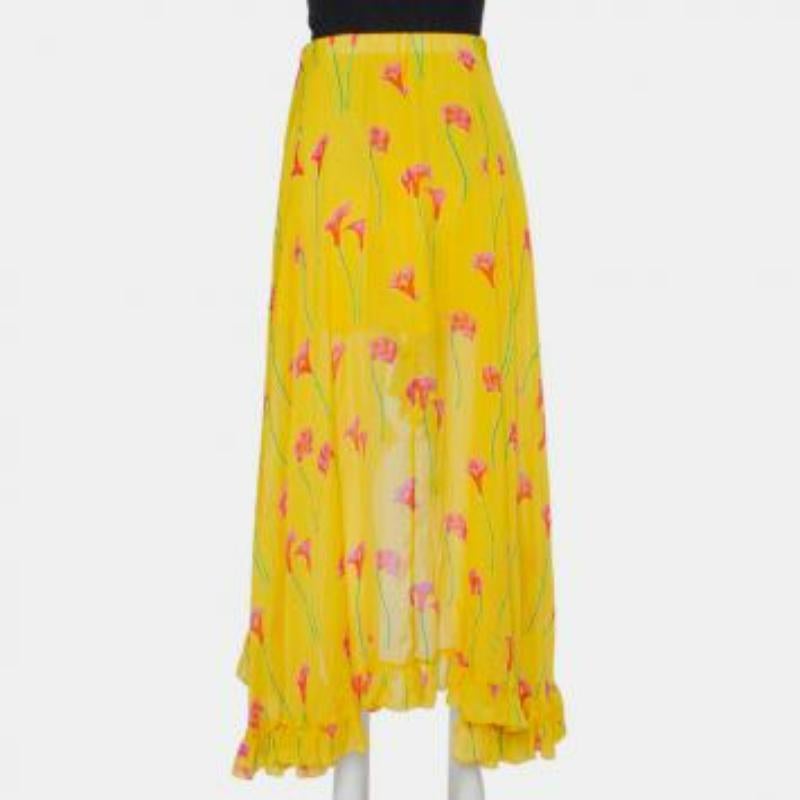 Caroline Constas Yellow Printed Silk Ruffled Asymmetric Hem Adelle Midi Skirt M For Sale 3