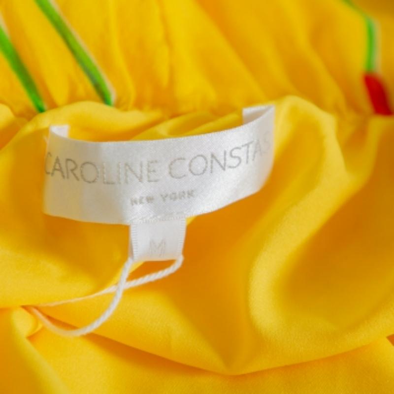 Caroline Constas Yellow Printed Silk Ruffled Asymmetric Hem Adelle Midi Skirt M For Sale 4