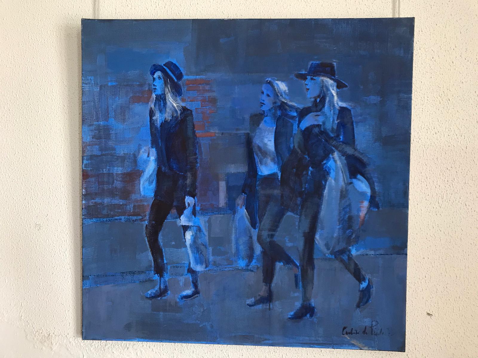 French Contemporary Art by Caroline de Piedoue - 3 Girls on a Street       For Sale 1