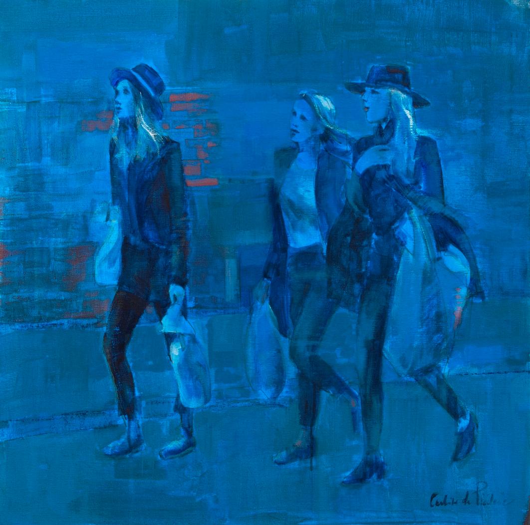 French Contemporary Art by Caroline de Piedoue - 3 Girls on a Street      