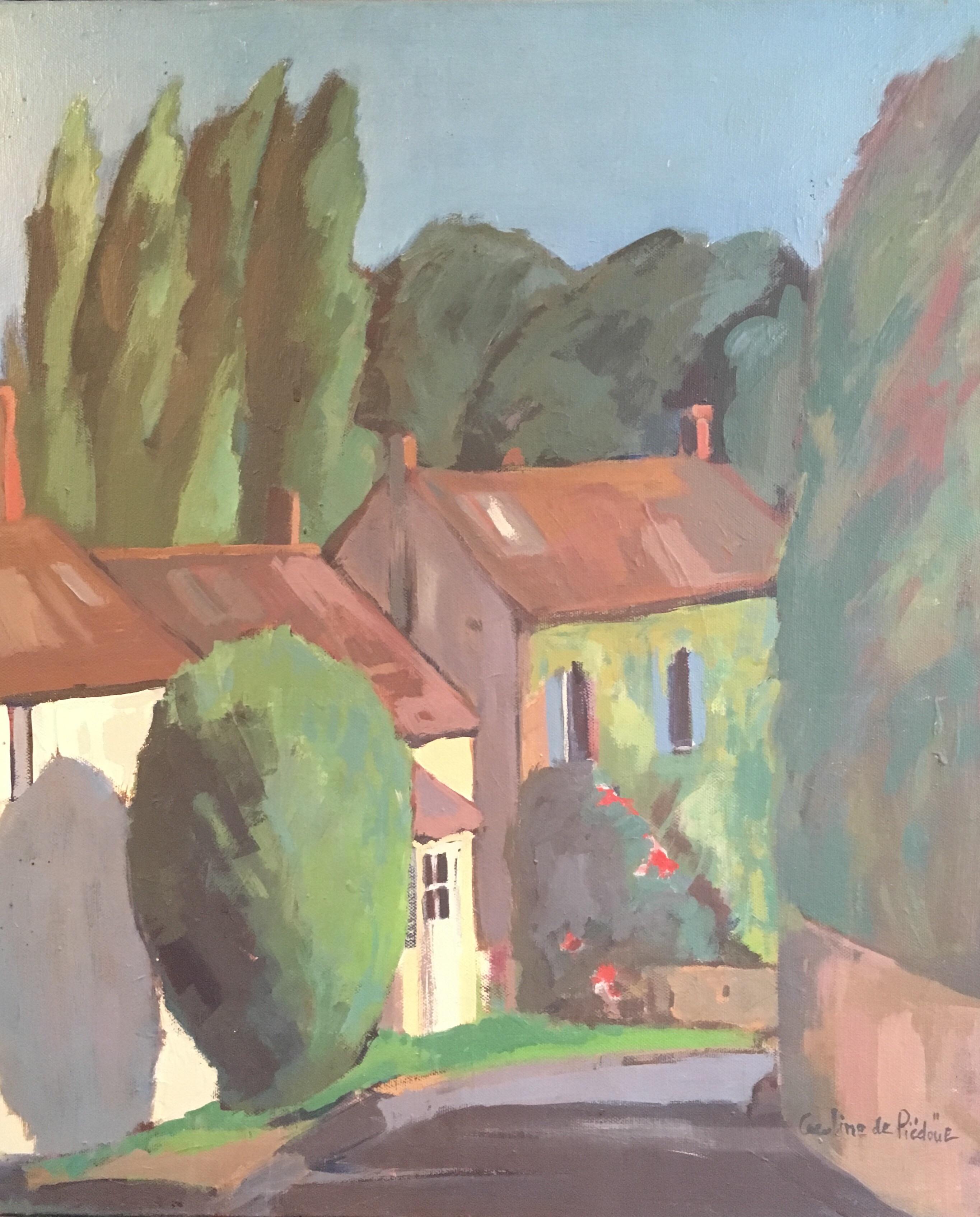 Caroline de Piedoue Still-Life Painting - French Village, Impressionist Landscape, Oil Painting, Signed