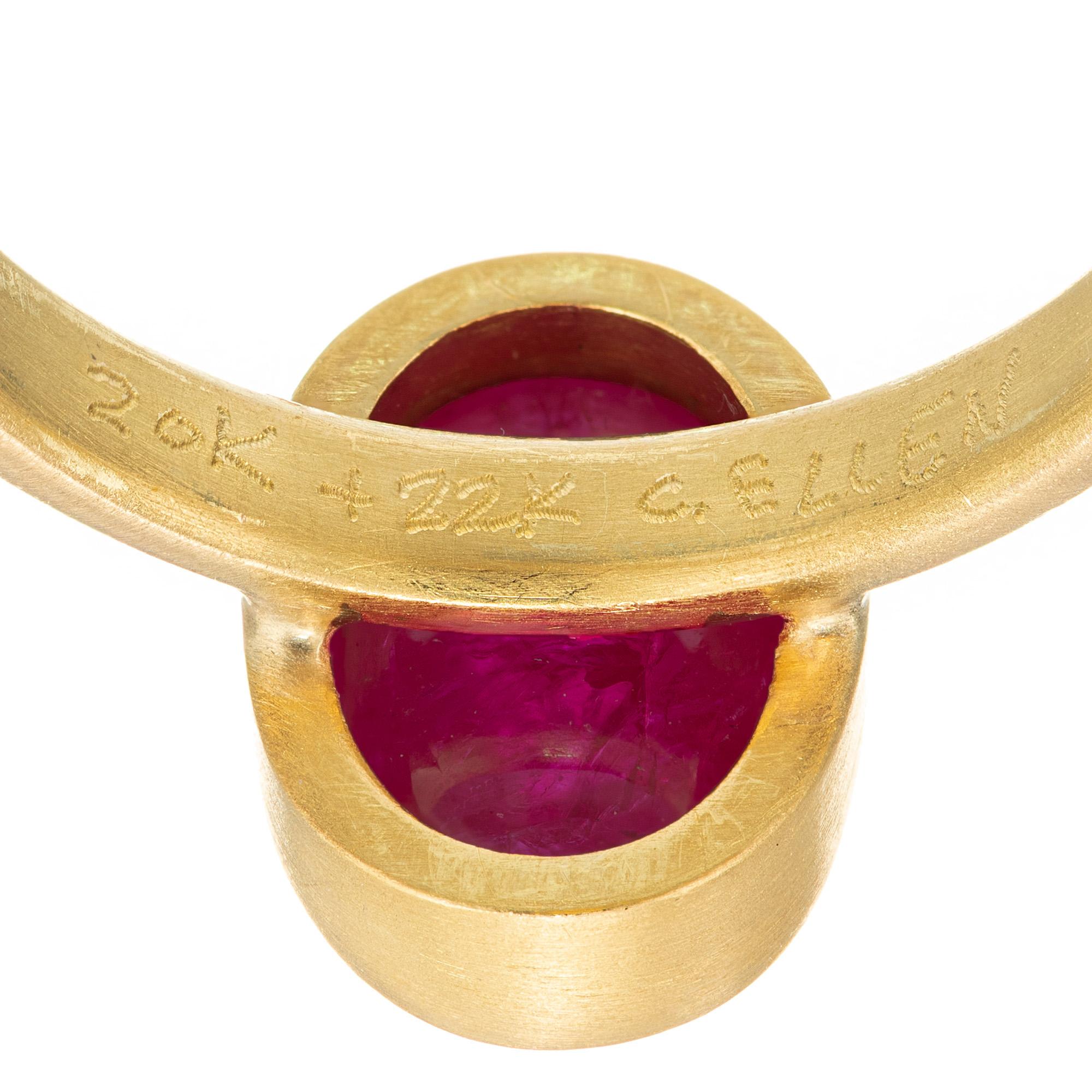 Cabochon Caroline Ellen 2.90 Carat Ruby Yellow Gold Engagement Ring