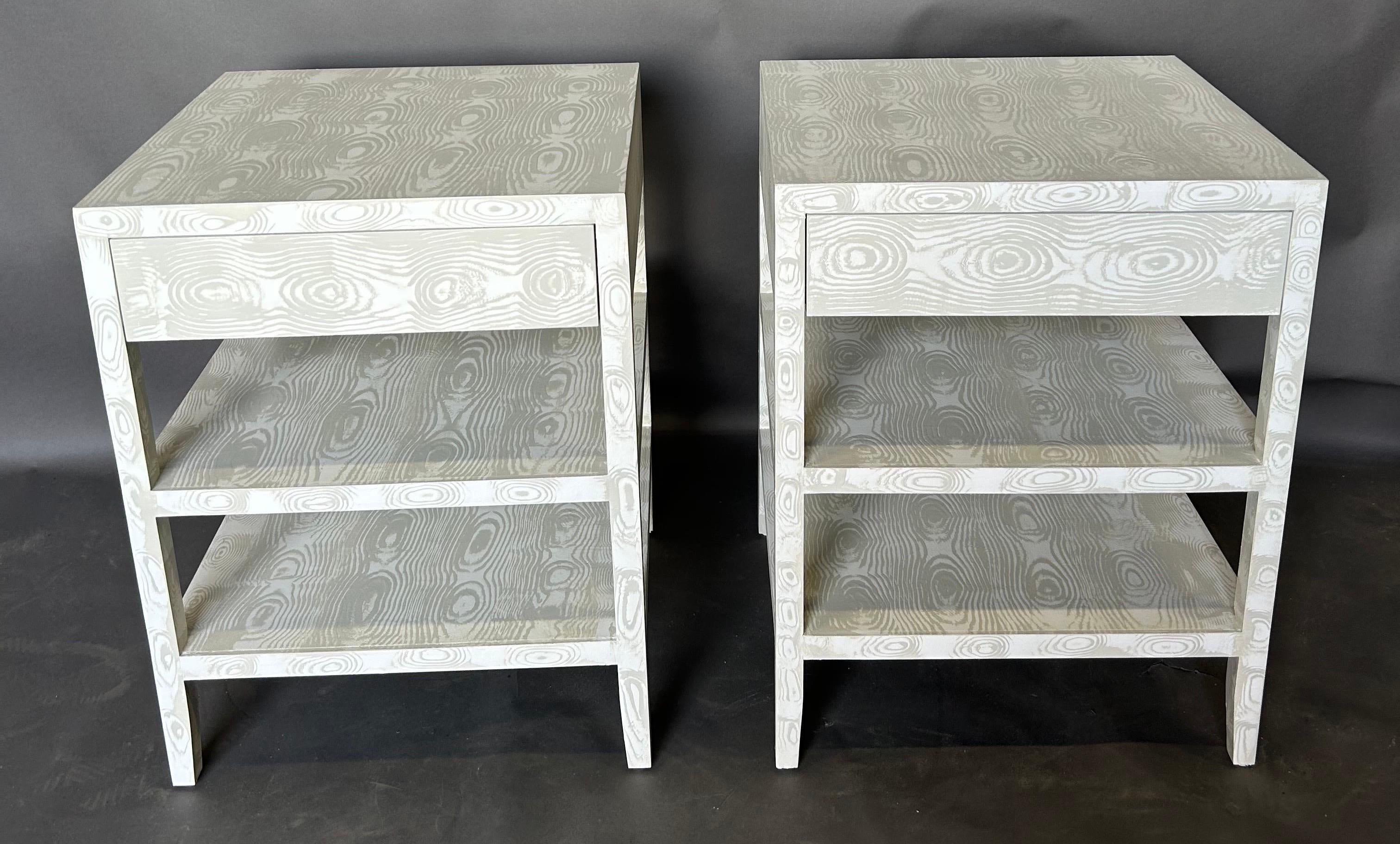 Wood Caroline End Table with Drawer in Edgecomb Gray Faux Bois by The Fabulous Things For Sale