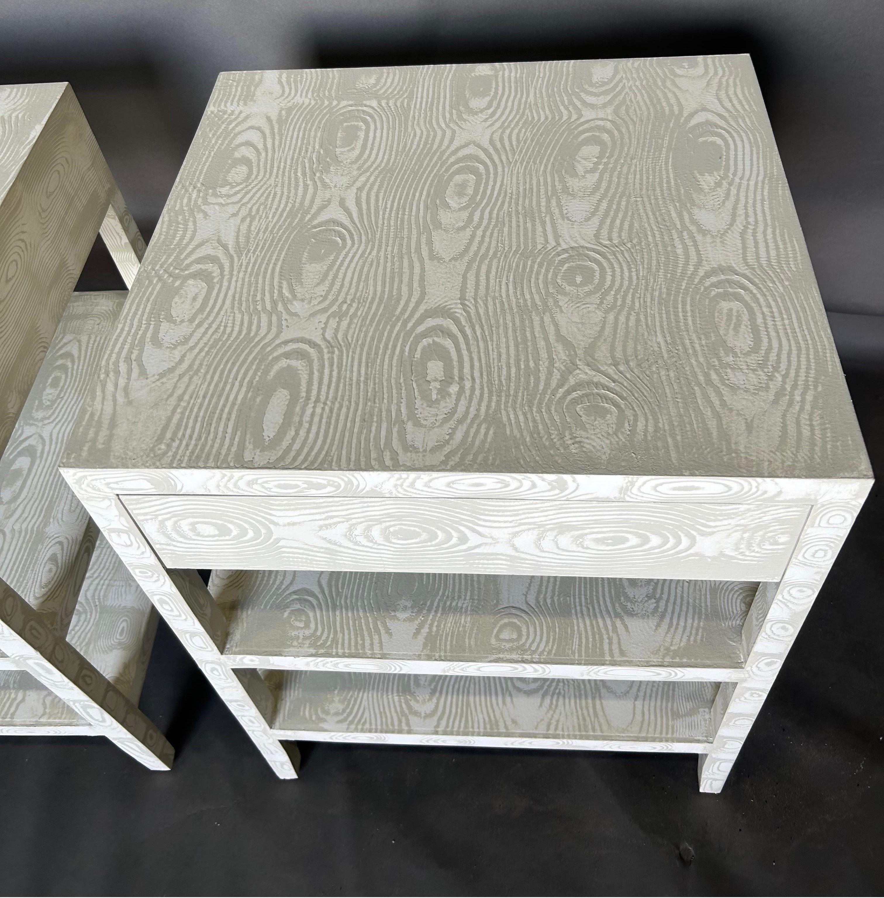 Caroline End Table with Drawer in Edgecomb Gray Faux Bois by The Fabulous Things For Sale 3