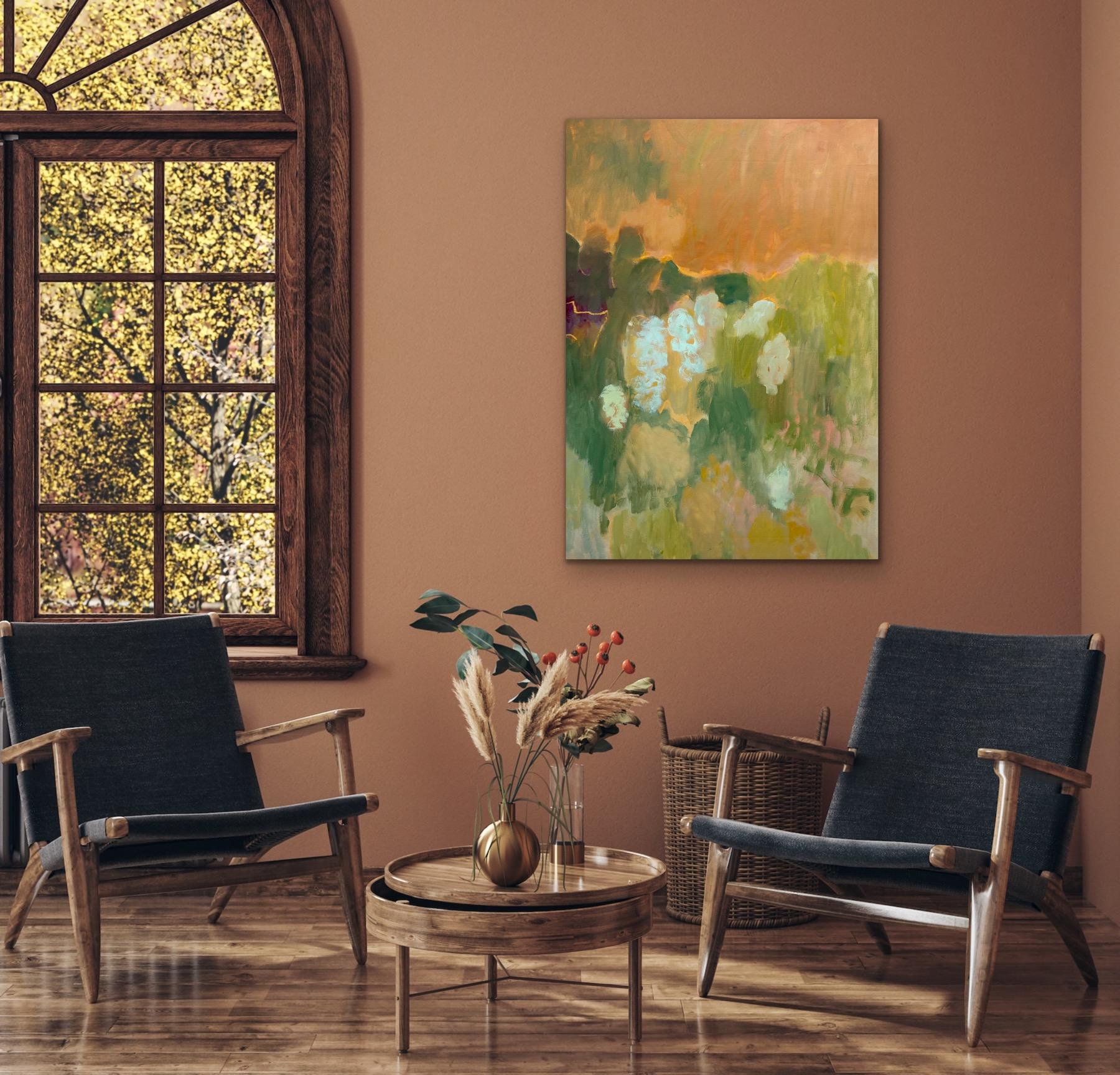 Antirhinums y flores silvestres, Pintura original, Arte abstracto del paisaje - Painting de Caroline Hall