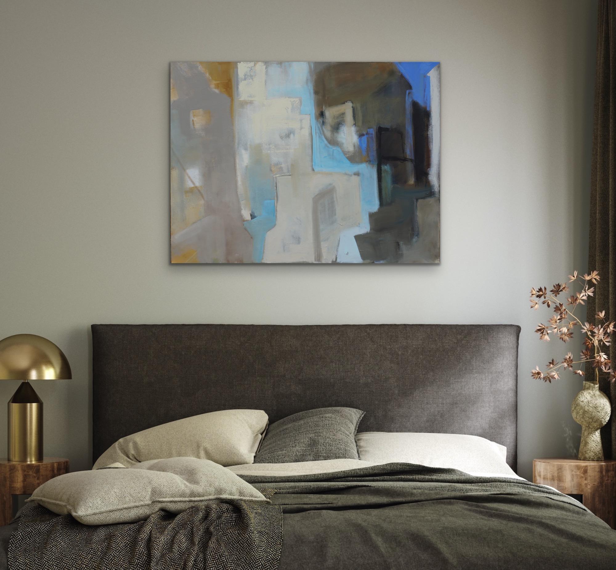 A semi abstract painting inspired by many sketching and painting trips to the famous Cornish seaside town of St Ives. I built this painting up from sketches over many months. Here are the narrow alleyways or opes in the oldest part of the town -
