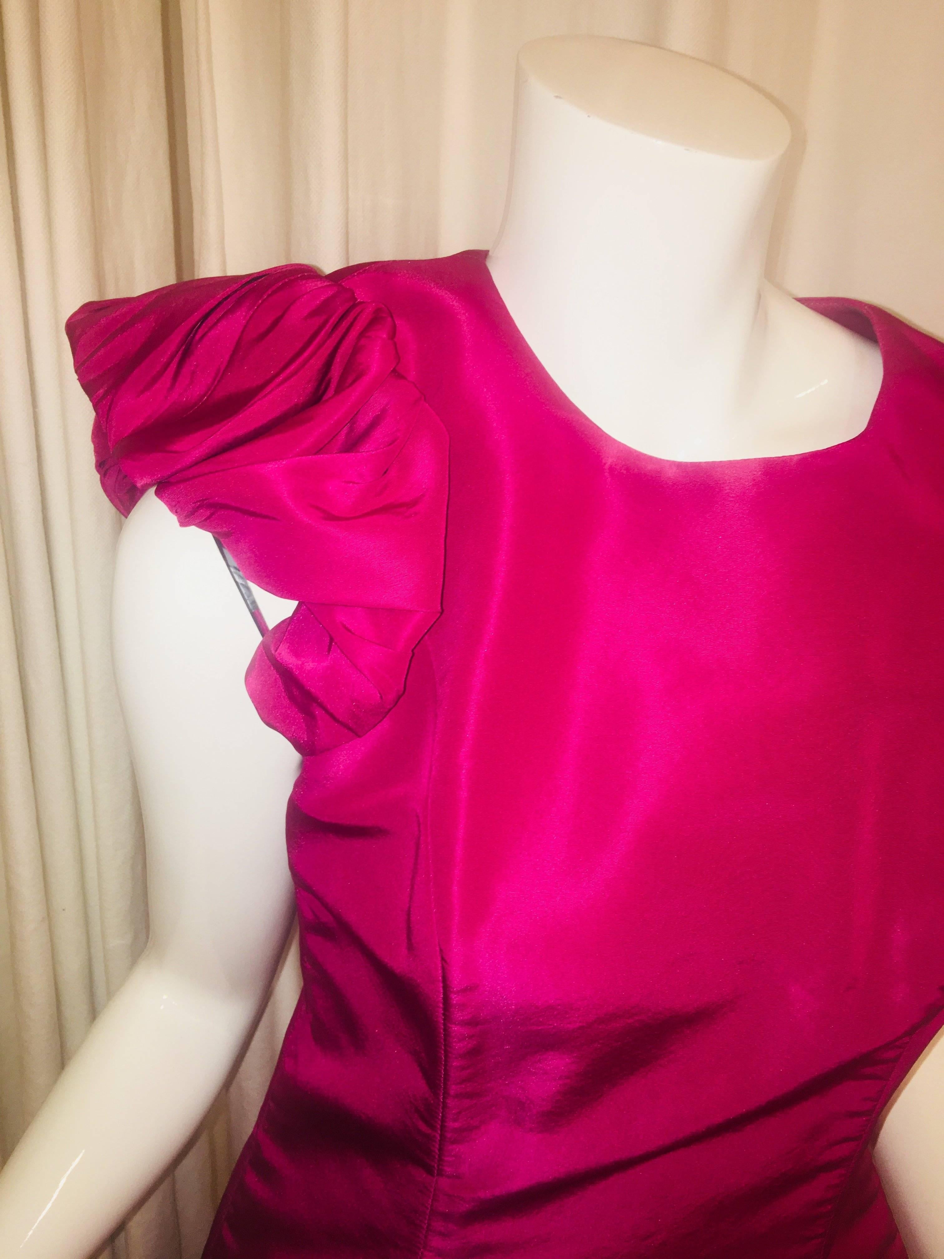 Caroline Herrera Silk Sheath Style Dress with Short Ruffle Sleeves
Retails for $1990