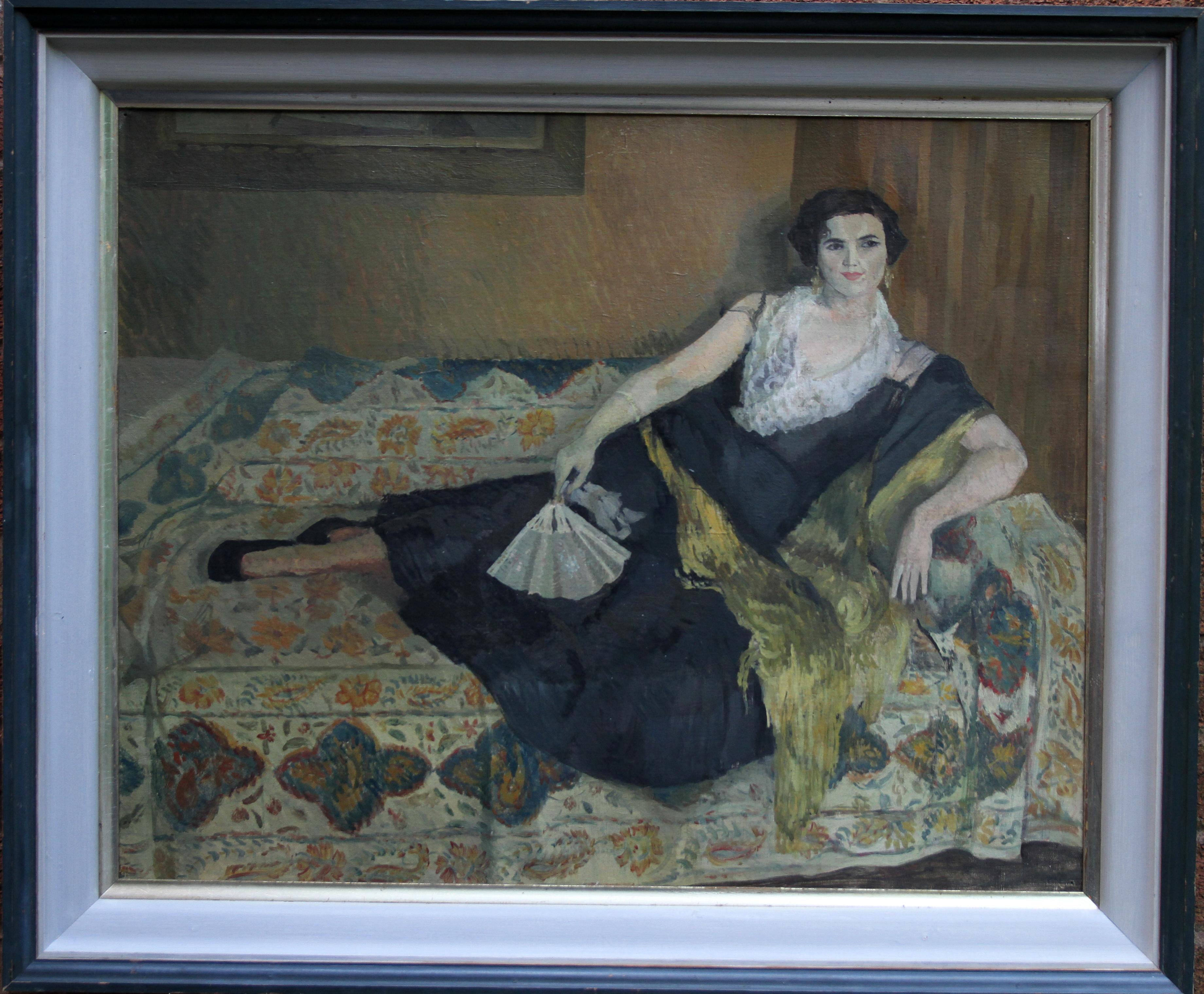 Lady Reclining Portrait - British 50's Impressionist oil painting female artist For Sale 4