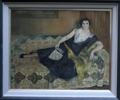 Lady Reclining Portrait - British 50's Impressionist oil painting female artist