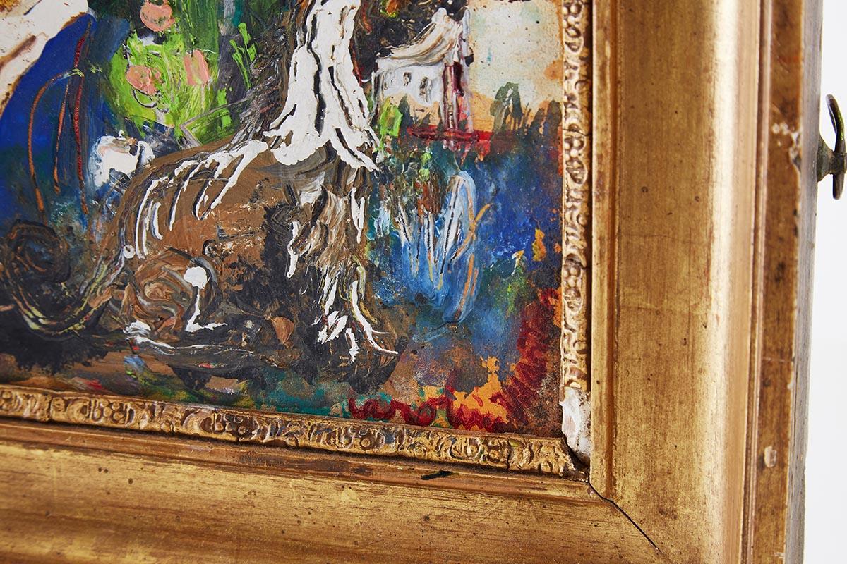 Giltwood Caroline Louise Martin Painting Afghan at Window