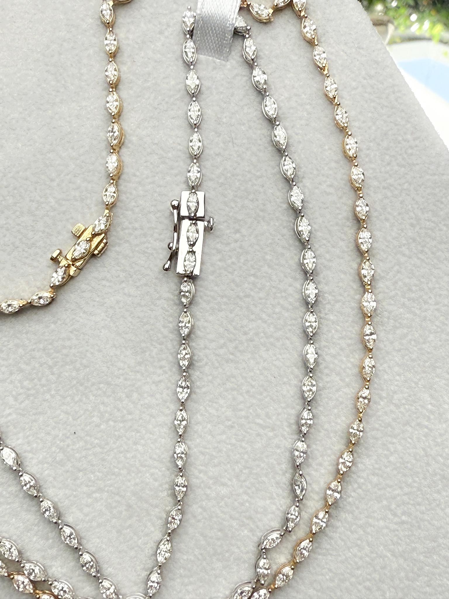 Caroline Marquise Collier tennis est-ouest en or jaune 14 carats avec diamants en vente 4