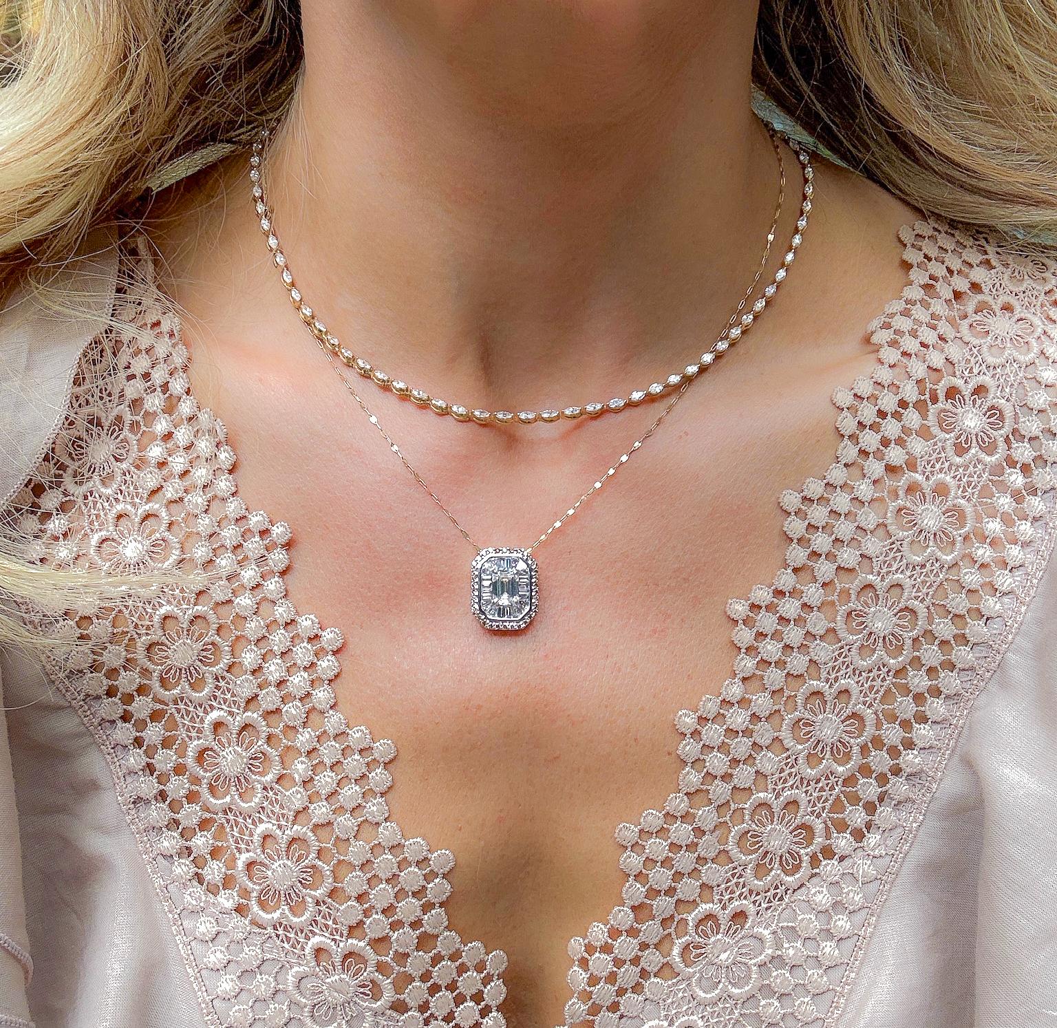 Caroline Marquise Collier tennis est-ouest en or jaune 14 carats avec diamants en vente 6