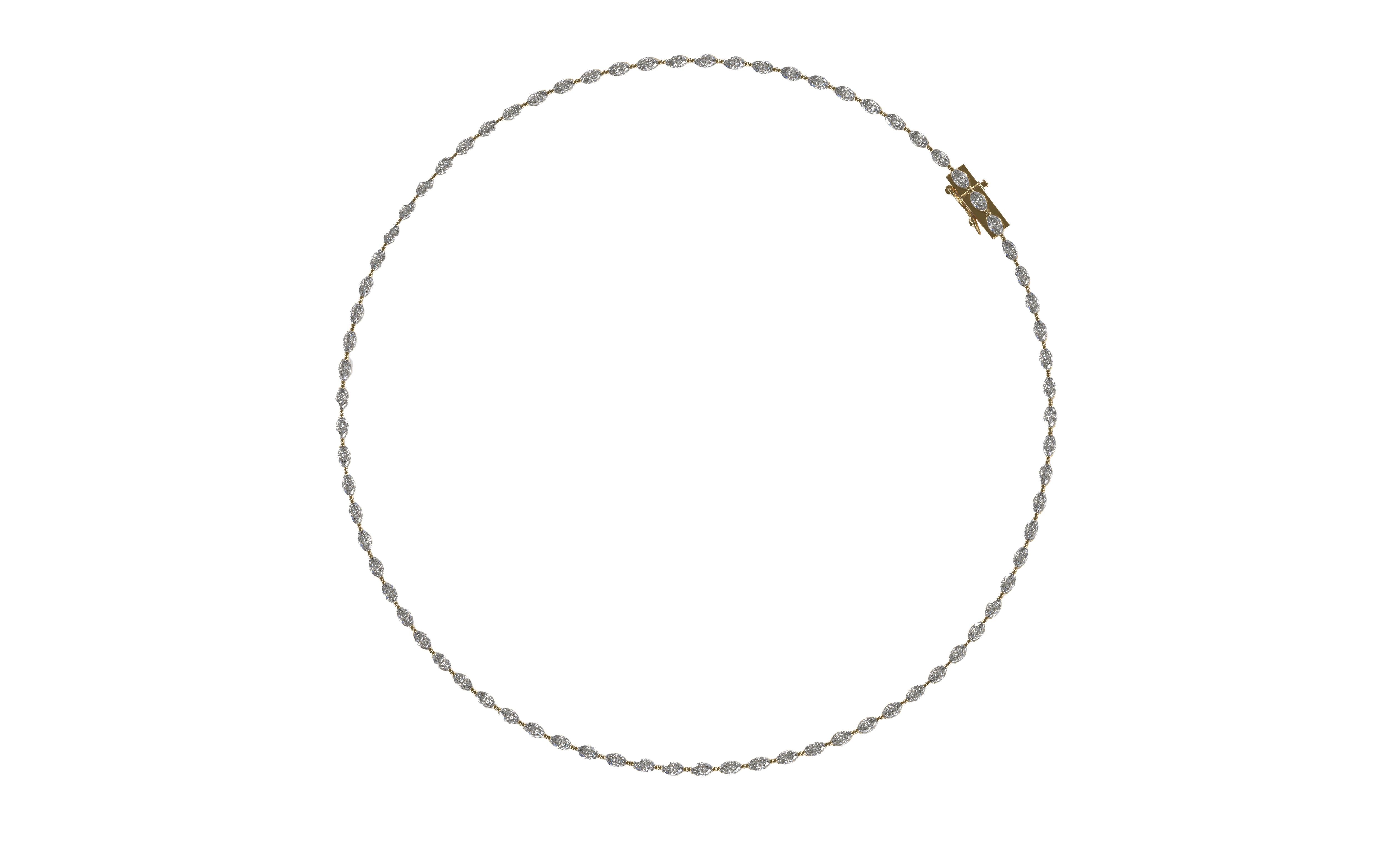 Caroline Marquise Collier tennis est-ouest en or jaune 14 carats avec diamants en vente 7