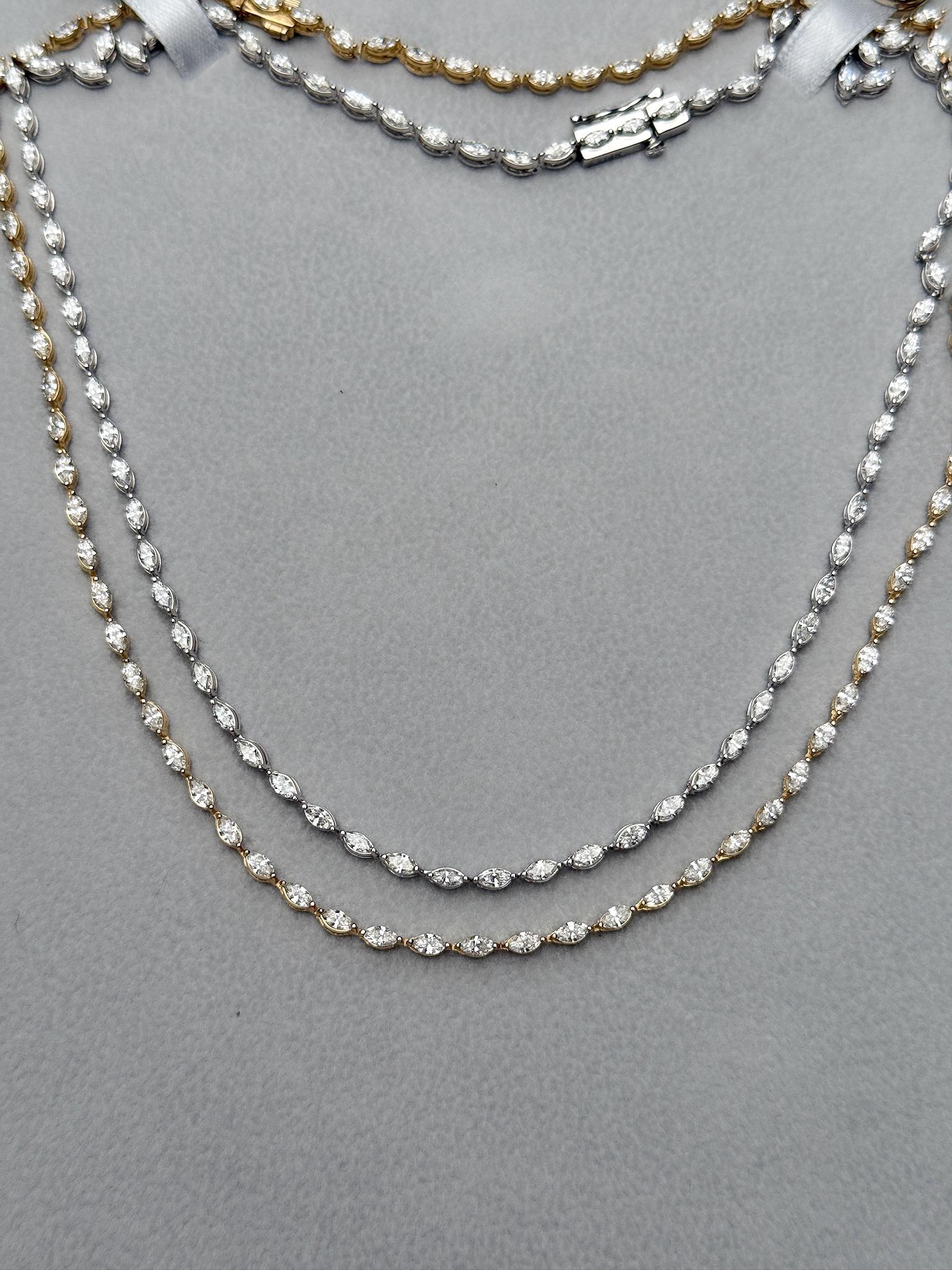 Une interprétation moderne du collier de tennis classique. La Caroline est un éblouissement délicat qui met l'élégance intemporelle au goût du jour. Conçue pour passer sans effort du jour à la nuit, cette pièce polyvalente convient aussi bien à une