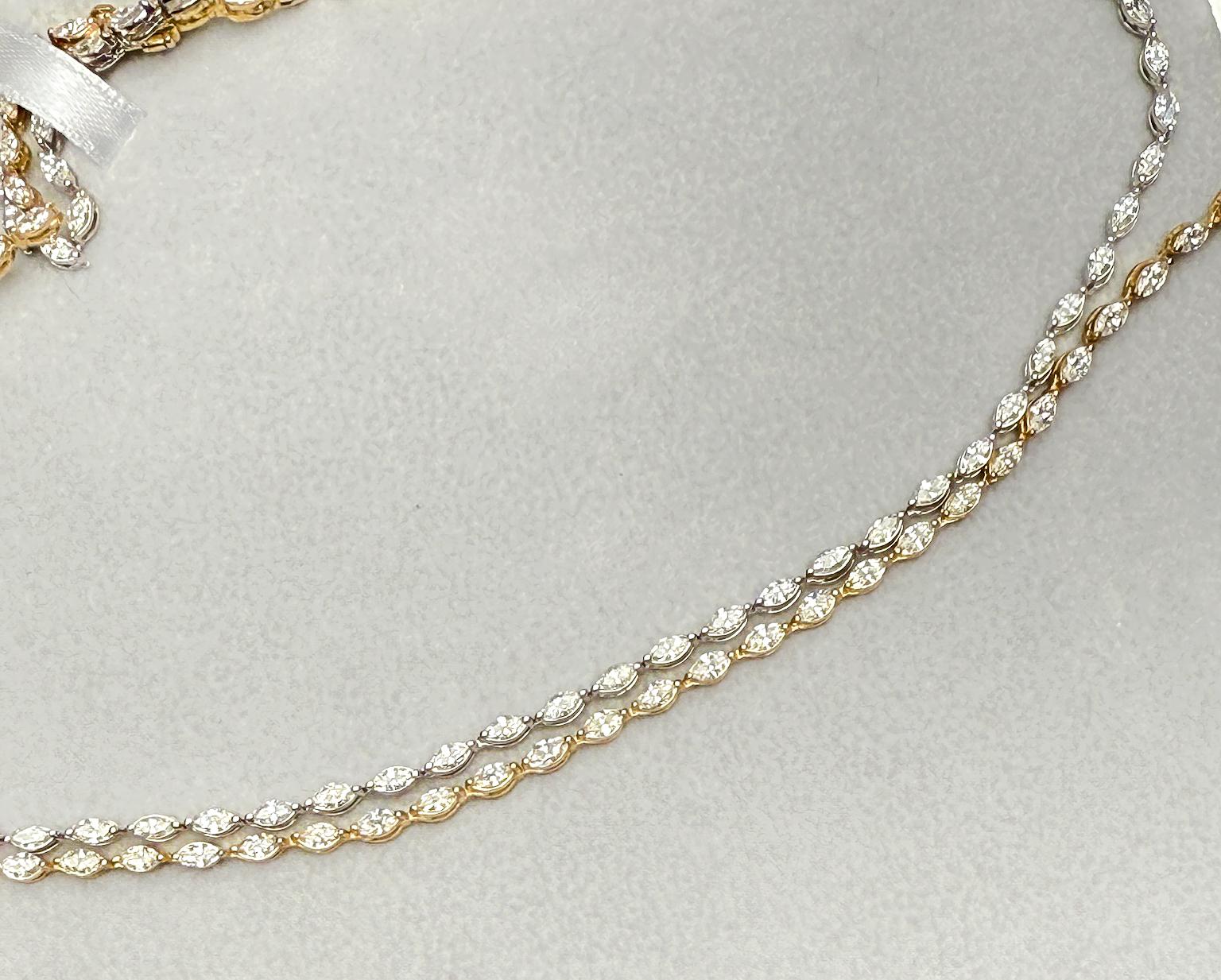Caroline Marquise Collier tennis est-ouest en or jaune 14 carats avec diamants en vente 2