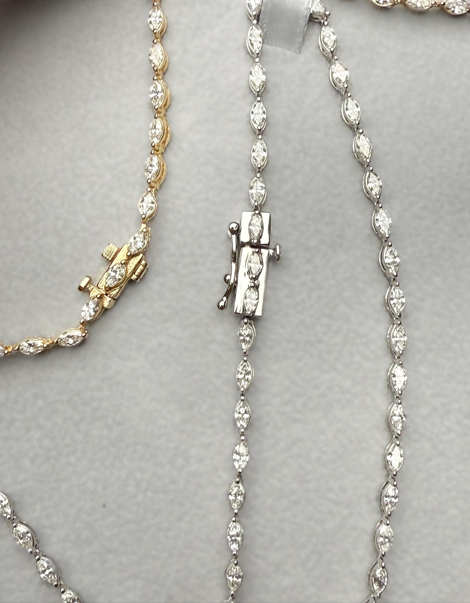 Caroline Marquise Collier tennis est-ouest en or jaune 14 carats avec diamants en vente 3