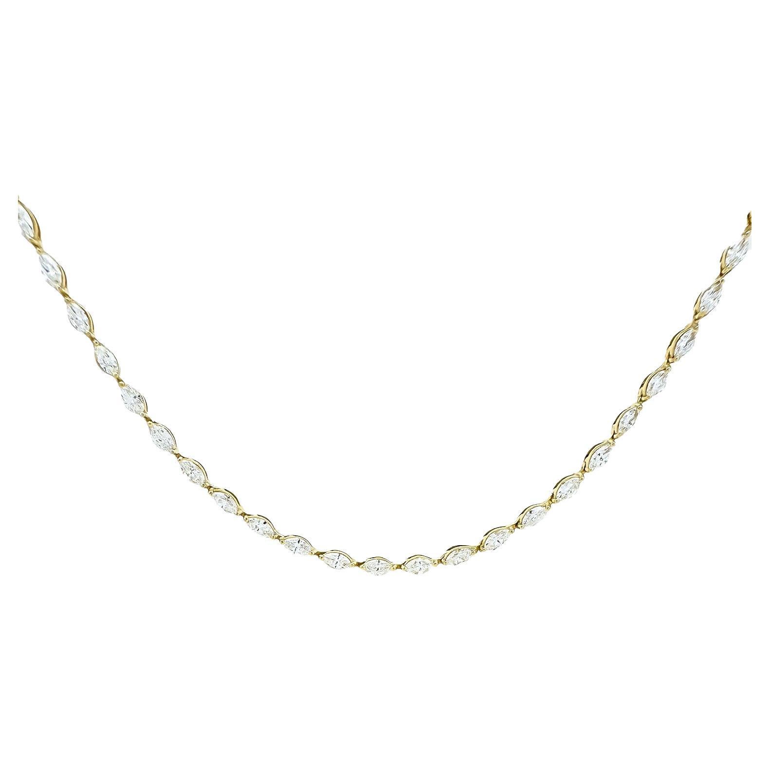 Caroline Marquise Diamond East-West Tennis Necklace 14K Yellow Gold