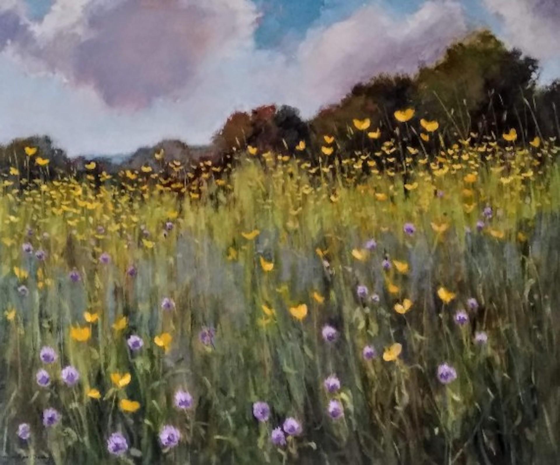 Caroline McMillan Davey Abstract Painting – Butterkrüge und Kleeblatt, Landschaftsgemälde, Original-Kunst von John Mcmillan Davey