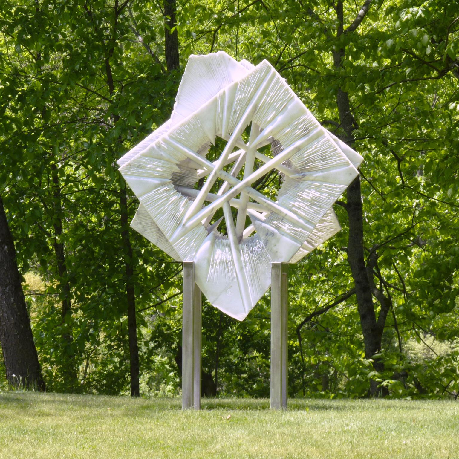 Caroline Ramersdorfer Abstract Sculpture - INNER VIEW _Nexus_Interlocked, Abstract Marble Sculpture, Outdoor, Large