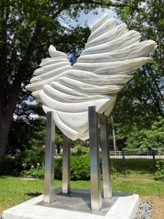 "INNER VIEW_Wings towards Reflection" Abstract Marble Sculpture, Large Outdoor