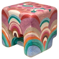 Tabouret à fleurs peint Caroline Rennequin