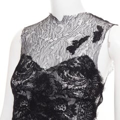 CAROLINE SEIKALY 2010 black sheer floral lace illusion sweetheart dress FR36 S