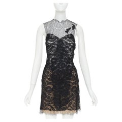 CAROLINE SEIKALY 2010 black sheer floral lace illusion sweetheart dress FR36 S