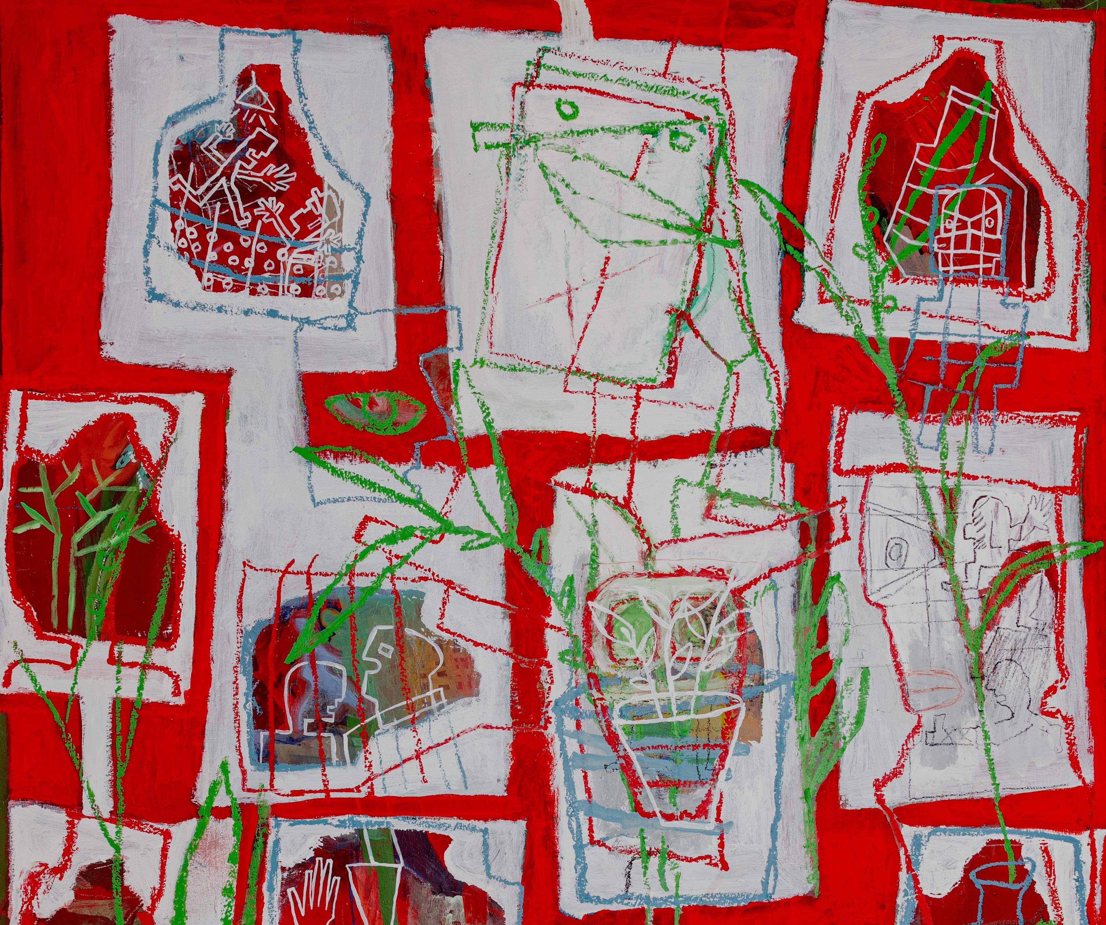 Rouge été Caroline Veith Peinture contemporaine dessin art peinture acrylique rouge en vente 1
