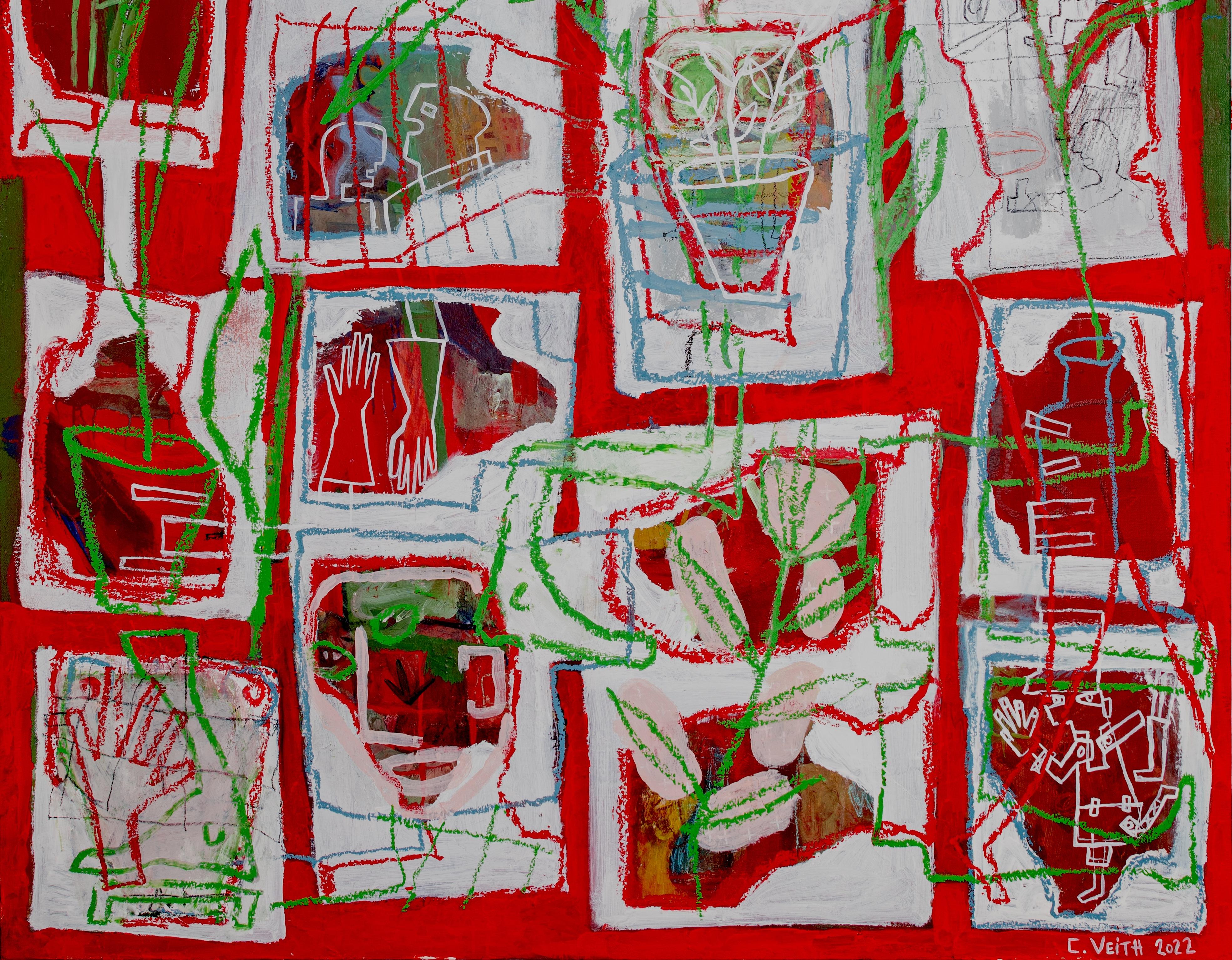 Rouge été Caroline Veith Peinture contemporaine dessin art peinture acrylique rouge en vente 3