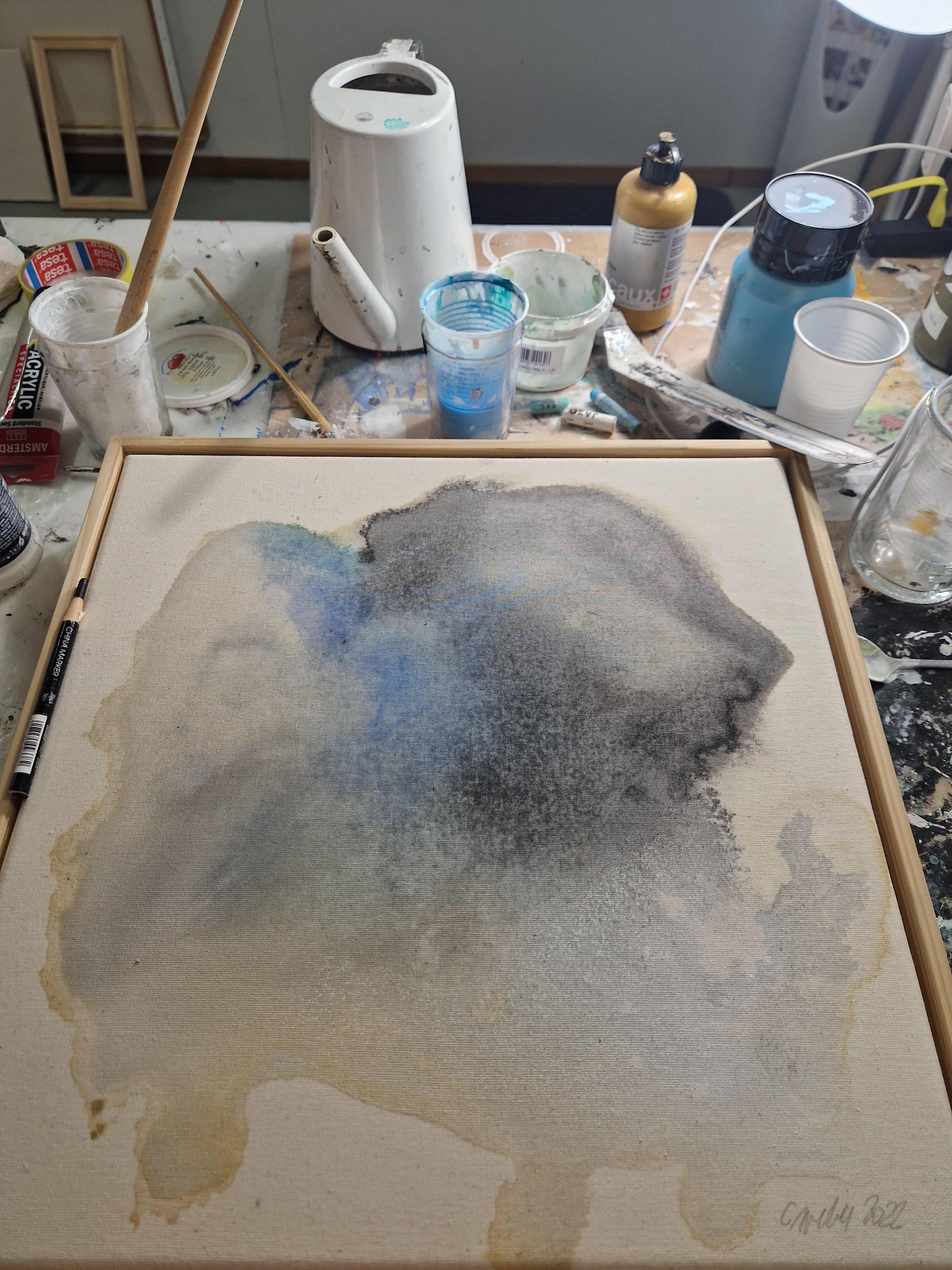 From far away - Fluid Acrylic Painting on raw canvas, 2022,  by Caroline Weber For Sale 5